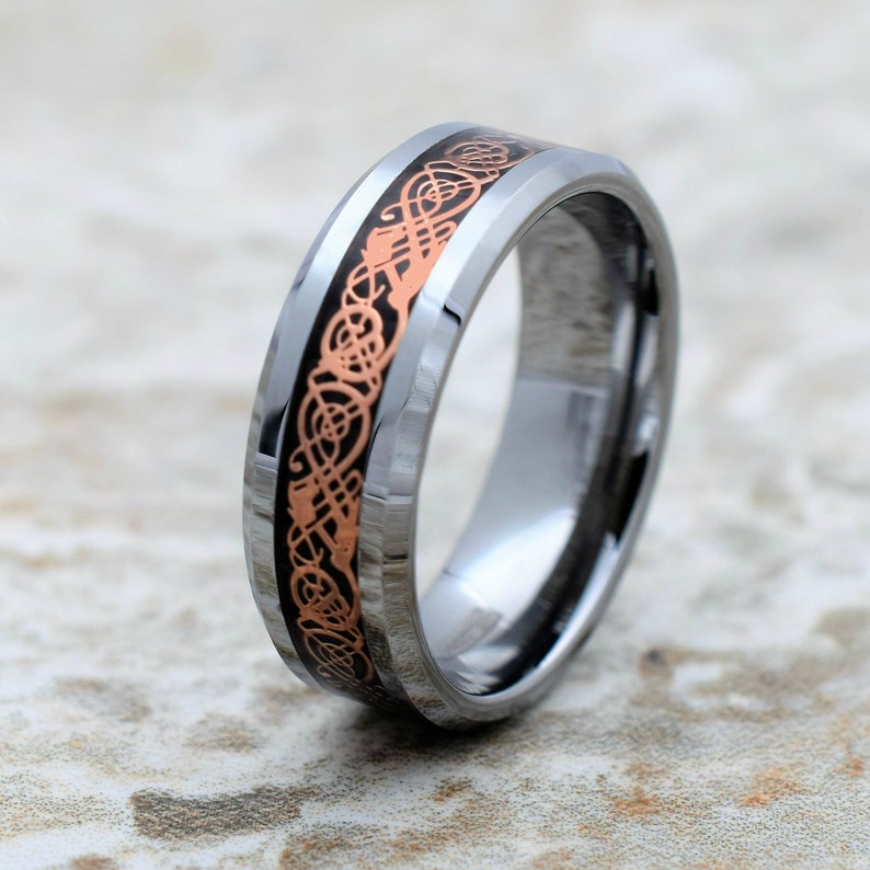 Tungsten Ring, Rose Gold Tungsten Ring, Celtic Ring, Tungsten Wedding Band, Celtic Tungsten Ring, Tungsten Celtic Band, Rose Men's Ring image 1