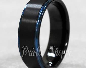 Tungsten Ring, Men's Tungsten Wedding Band, Black Tungsten Ring, Black Ring, Blue Tungsten Ring, Tungsten Band, Personalized Ring