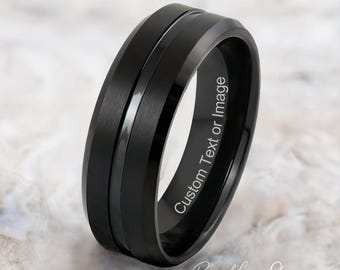 Anillo de tungsteno para hombre, anillo de tungsteno, anillo de tungsteno negro, tungsteno, banda de tungsteno, grabado personalizado