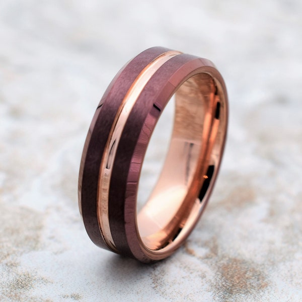 Brown Tungsten Ring, Brown Tungsten Band, Brown and Rose Gold Tungsten Ring, Men's Tungsten Ring, Men's Tungsten Band, Brown Band, Brown