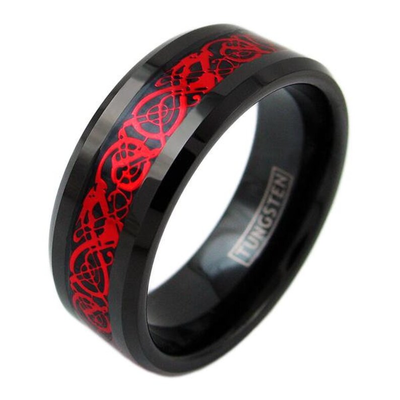 Nuncad 4mm Wolfram Ringe Damen Schwarz mit Celtic Knot Inlay