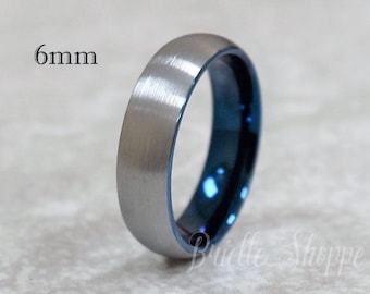 Tungsten Ring, Men's Tungsten Wedding Band, Men's Black Wedding Band, Blue Tungsten Ring, Tungsten Band, Personalized Ring, Blue Tungsten