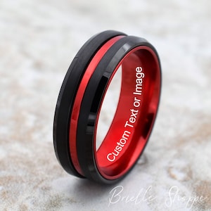 Tungsten Wedding Band, Black Tungsten Band, Red Tungsten Ring, Tungsten, Tungsten Band, Personalized Engraving, Black Tungsten Ring