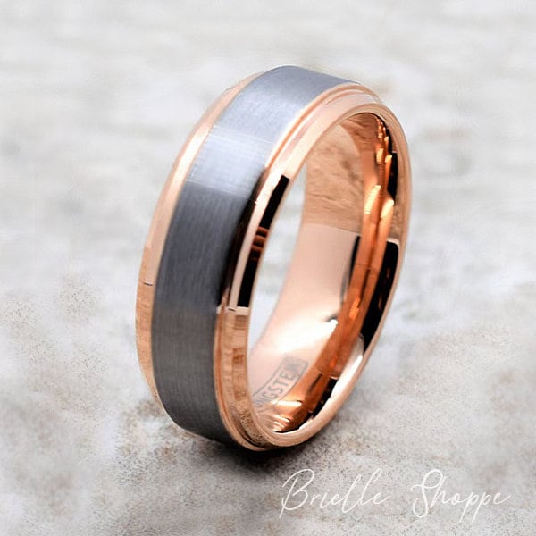 Tungsten Wedding Band, Men's Tungsten Wedding Band, Men's Tungsten Ring, Rose Gold Tungsten Ring, Tungsten Band, Personalized Engraving