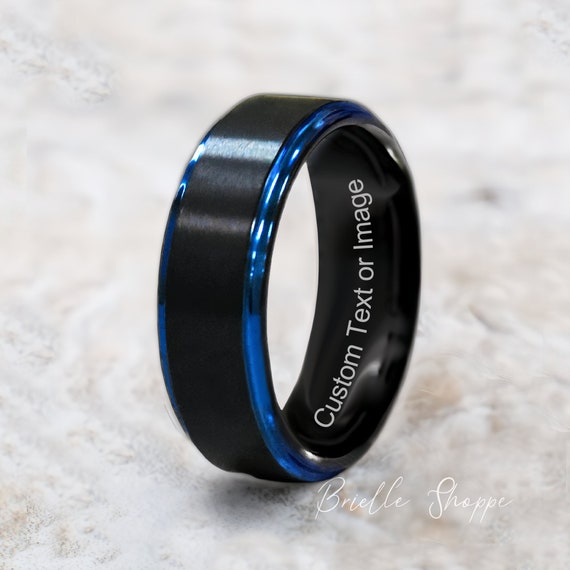 Tungsten Ring, Men's Tungsten Wedding Band, Black Tungsten Ring, Black Ring, Blue Tungsten Ring, Tungsten Band, Personalized Ring