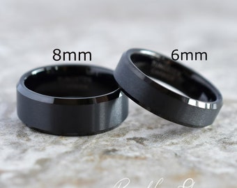 Wolfraam ring, mannen wolfraam trouwring, mannen zwarte trouwring, zwarte wolfraam ring, wolfraam, wolfraam band, gepersonaliseerde ring