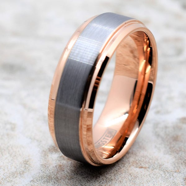 Tungsten Wedding Band, Men's Tungsten Wedding Band, Men's Tungsten Ring, Rose Gold Tungsten Ring, Tungsten Band, Personalized Engraving