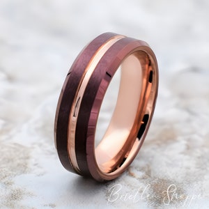 Brown Tungsten Ring, Brown Tungsten Band, Brown and Rose Gold Tungsten Ring, Men&#39;s Tungsten Ring, Men&#39;s Tungsten Band, Brown Band, Brown