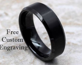 Bague en tungstène, alliance en tungstène pour homme, alliance noire pour homme, bague en tungstène noir, tungstène, alliance en tungstène, bague personnalisée