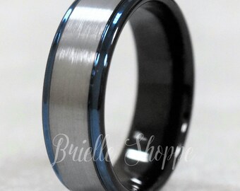 Tungsten Ring, Men's Tungsten Wedding Band, Men's Tungsten Ring, Blue Tungsten Ring, Tungsten, Tungsten Band, Personalized Engraving