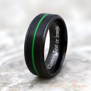 Black Tungsten Ring, Mens Ring, Green Tungsten Ring, Green Ring, Black Tungsten Ring, Green Black Tungsten Ring, Mens Ring, Mens Band, Green