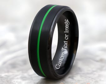 Black Tungsten Ring, Mens Ring, Green Tungsten Ring, Green Ring, Black Tungsten Ring, Green Black Tungsten Ring, Mens Ring, Mens Band, Green