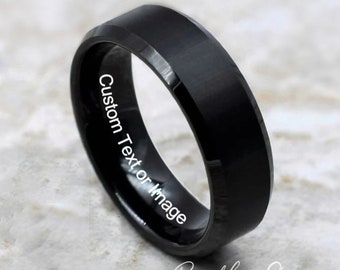 Wolfraamring, wolfraam trouwring heren, zwarte trouwring heren, zwarte wolfraamring, wolfraam, wolfraamband, gepersonaliseerde ring