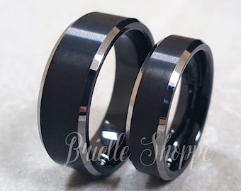 Tungsten Wedding Band Set, Tungsten Ring, Men's Tungsten Wedding Band, Men's Black Wedding Band, Tungsten, Personalized Ring, Couples Ring