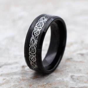 Black Tungsten Ring, Celtic Ring, Tungsten Wedding Band, Celtic Tungsten Ring, Tungsten Celtic Band, Personalized Engraving, Tungsten Band