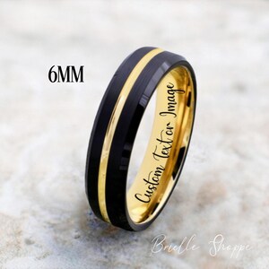 Tungsten Ring, Men's Tungsten Wedding Band, Men's Black Wedding Band, Black Tungsten Ring, Yellow Gold Tungsten Ring image 4