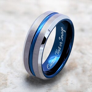Anillo de tungsteno, alianza de boda de tungsteno para hombre, anillo de boda de tungsteno, anillo azul para hombre, anillo de tungsteno azul, banda de tungsteno azul