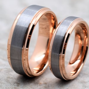 Tungsten Wedding Band Set, Tungsten Ring, Men&#39;s Tungsten Wedding Band, Rose Tungsten Ring, Wedding Band, Tungsten, Couples Ring Set
