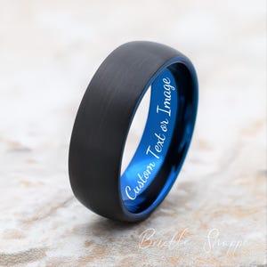 Tungsten Ring, Men&#39;s Tungsten Wedding Band, Men&#39;s Black Wedding Band, Black Tungsten Ring, Blue Tungsten Ring, Blue Ring, Mens Ring, Blue