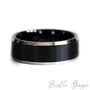 Anillo de tungsteno, alianza de boda de tungsteno para hombre, alianza de boda negra para hombre, anillo de tungsteno negro, tungsteno, banda de tungsteno, grabado personalizado