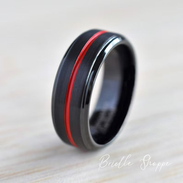 Tungsten Wedding Band, Black Tungsten Band, Red Tungsten Ring, Tungsten, Tungsten Band, Personalized Engraving, Black Tungsten Ring