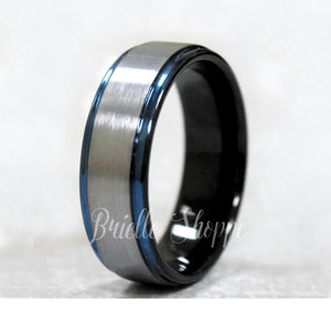 Tungsten Ring, Men&#39;s Tungsten Wedding Band, Men&#39;s Tungsten Ring, Blue Tungsten Ring, Tungsten, Tungsten Band, Personalized Engraving