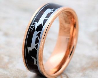 deer tungsten band, deer family tungsten ring, tungsten deer band, hunting deer ring, deer hunting band, tungsten ring, tungsten band, deer