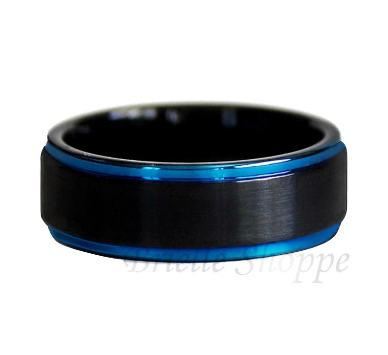 Tungsten Ring, Men's Tungsten Wedding Band, Black Tungsten Ring, Black Ring, Blue Tungsten Ring, Tungsten Band, Personalized Ring image 10