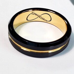 Tungsten Ring, Men's Tungsten Wedding Band, Men's Black Wedding Band, Black Tungsten Ring, Yellow Gold Tungsten Ring image 8
