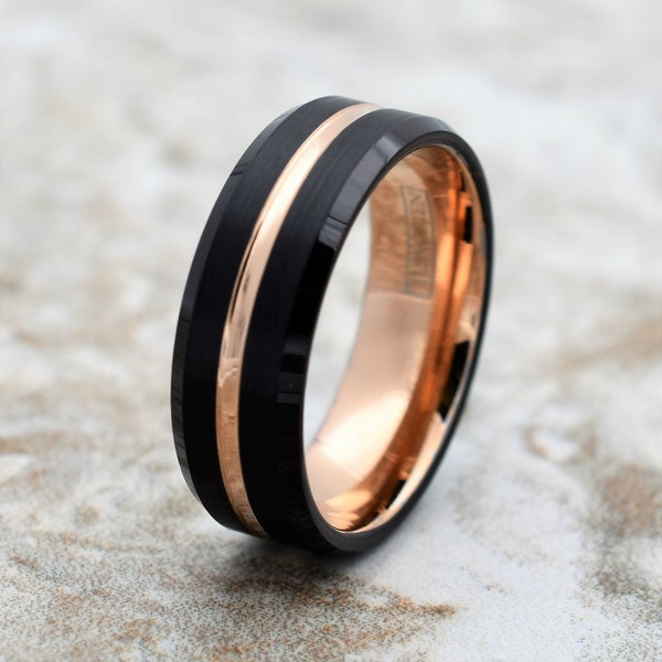 Tungsten Ring, Men's Tungsten Wedding Band, Men's Black Wedding Band, Black Tungsten Ring, Rose Gold Tungsten Ring, Rose Gold Band, Black