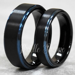 Tungsten Wedding Band Set, Tungsten Ring, Men's Tungsten Wedding Band, Men's Black Wedding Band, Tungsten, Personalized Engraving, Ring Set