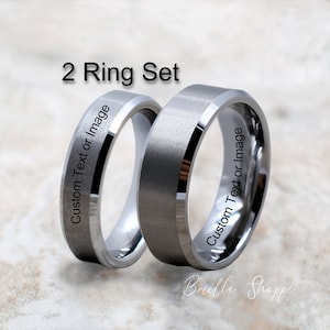 Tungsten Wedding Band Set, Tungsten Ring, Men&#39;s Tungsten Wedding Band, Men&#39;s Wedding Band, Tungsten, Personalized Engraving, Couples Ring