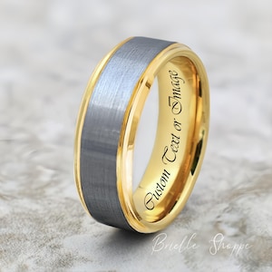 Tungsten Wedding Band, Men&#39;s Tungsten Wedding Band, Men&#39;s Tungsten Ring, Yellow Gold Tungsten Ring, Tungsten Band, Mens Ring, Wedding Ring