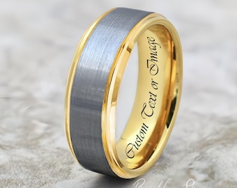 Alianza de boda de tungsteno, alianza de boda de tungsteno para hombre, anillo de tungsteno para hombre, anillo de tungsteno de oro amarillo, banda de tungsteno, anillo para hombre, anillo de boda