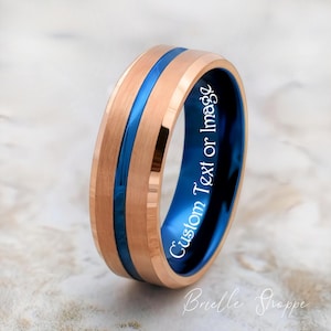 Tungsten Wedding Band, Men&#39;s Tungsten Wedding Band, Men&#39;s Tungsten Ring, Rose Gold Tungsten Ring, Tungsten Band, Blue Tungsten Ring, Blue