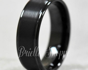 Anillo de tungsteno, alianza de boda de tungsteno para hombre, alianza de boda negra para hombre, anillo de tungsteno negro, tungsteno, banda de tungsteno, grabado personalizado