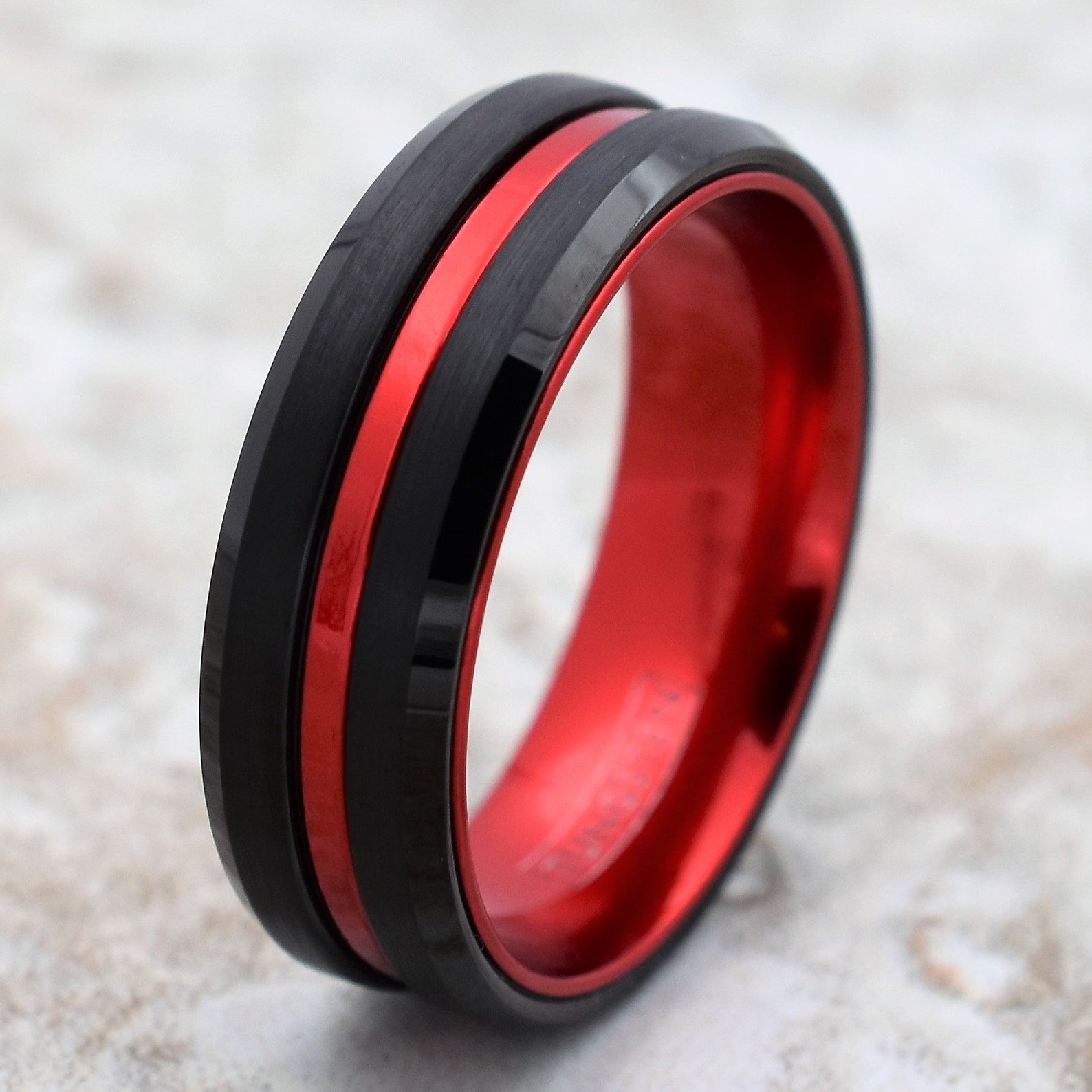 Tungsten Wedding Band Black Tungsten Band Red Tungsten Ring Etsy