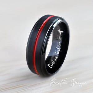 Tungsten Wedding Band, Black Tungsten Band, Red Tungsten Ring, Tungsten, Tungsten Band, Personalized Engraving, Black Tungsten Ring