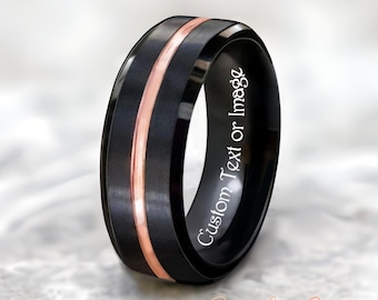 Anillo de tungsteno, alianza de tungsteno para hombre, alianza negra para hombre, anillo de tungsteno negro, tungsteno, banda de tungsteno, grabado personalizado