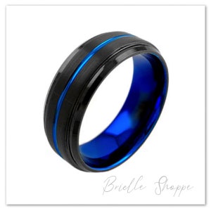 Tungsten Wedding Band, Men's Black Wedding Band, Black Tungsten Ring, Tungsten, Tungsten Band, Personalized Engraving, Blue Tungsten Ring