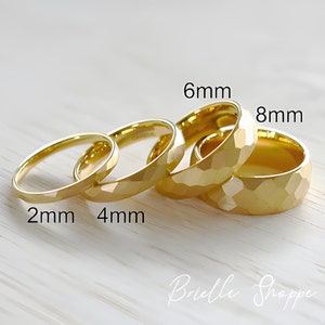 Tungsten Ring, Hammered Ring, Tungsten Hammered Ring, Yellow Band, Yellow Tungsten Band, Yellow Gold Ring, Thin Band, Yellow Gold Band, Ring