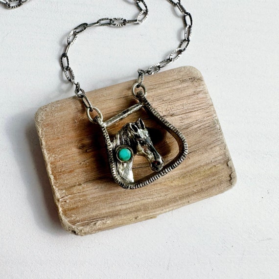 Vintage Western Southwestern Sterling Silver and Turquoise Horse