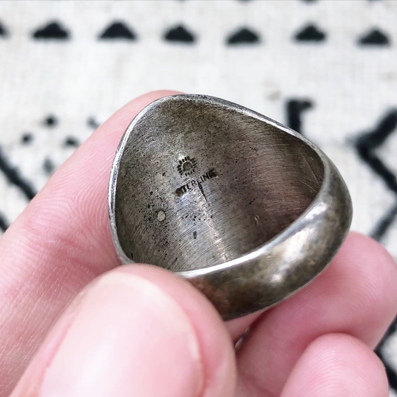 Size 10 34 Vintage Bell Trading sterling silver and turquoise men\u2019s chunky biker ring