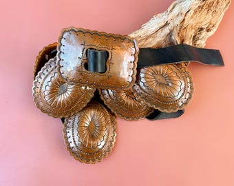 Vintage Native American Style Copper Tone Medallion Belt Authentic Navajo Style Shiny Copper Concho Belt Full Size 44333 main image 4