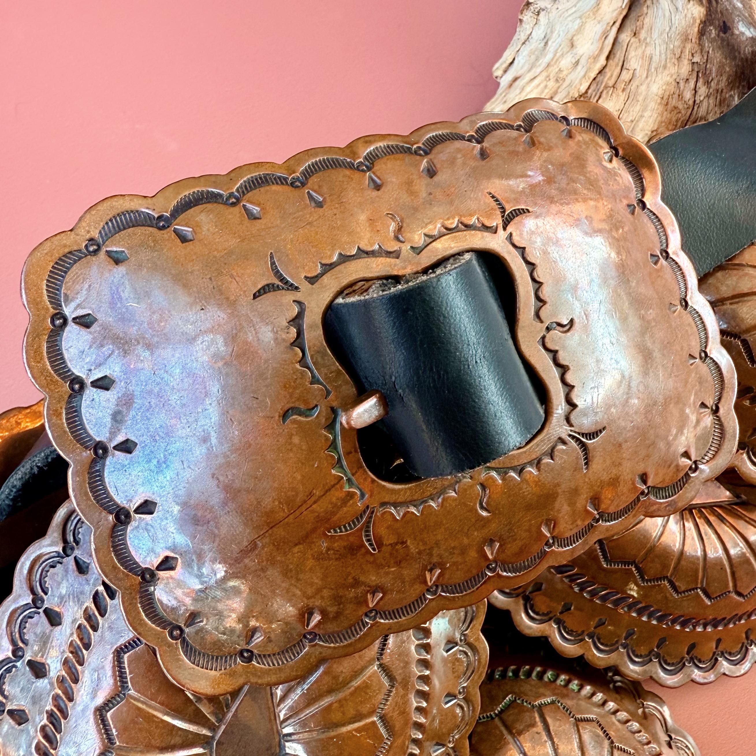 Vintage Navajo Large Heavy Duty Solid Copper Concho Belt - Etsy display picture 2
