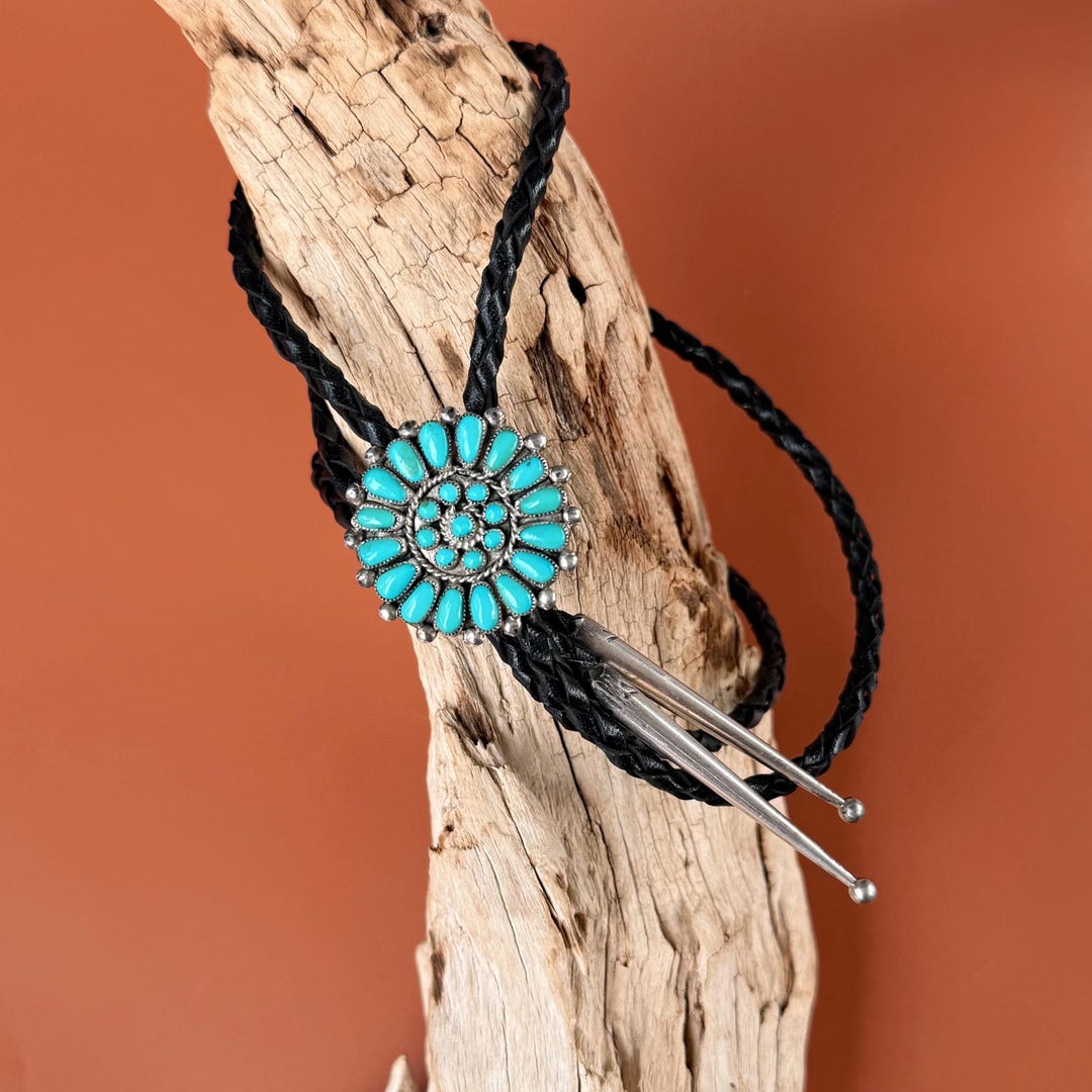 Vintage Zuni Sterling Silver and Petit Point Turquoise Bolo Tie ...