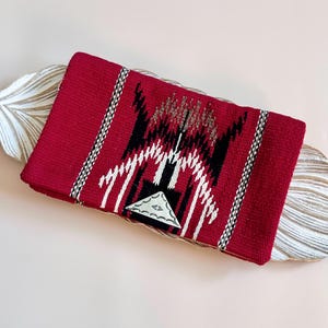 Cartera de mano vintage de lana Chimayo 100 % color burdeos de la época de Fred Harvey