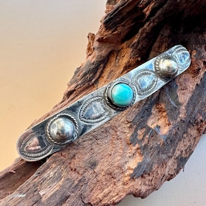 Vintage Mexican sterling silver and turquoise hair barrette or clip