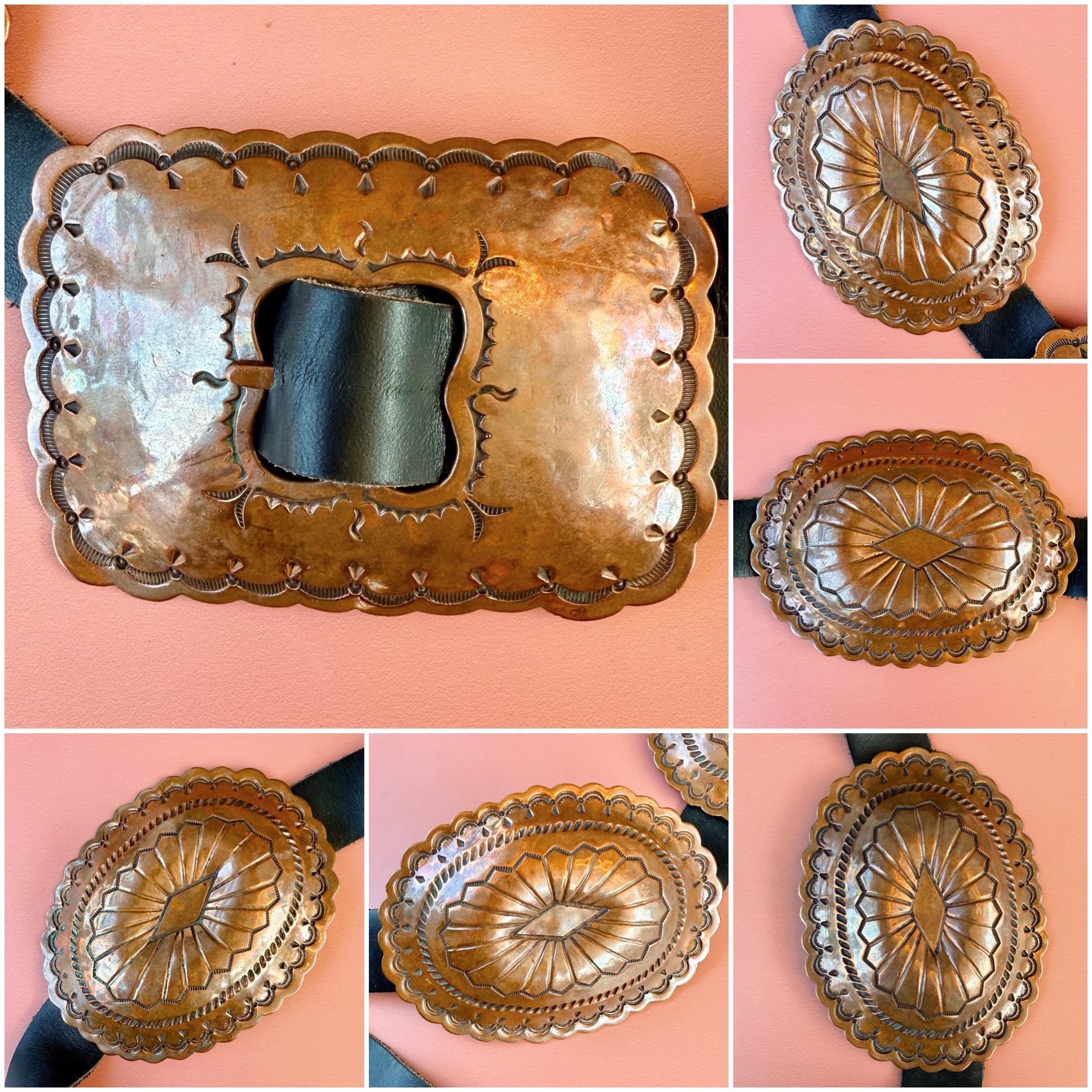 Vintage Navajo Large Heavy Duty Solid Copper Concho Belt - Etsy display picture 2