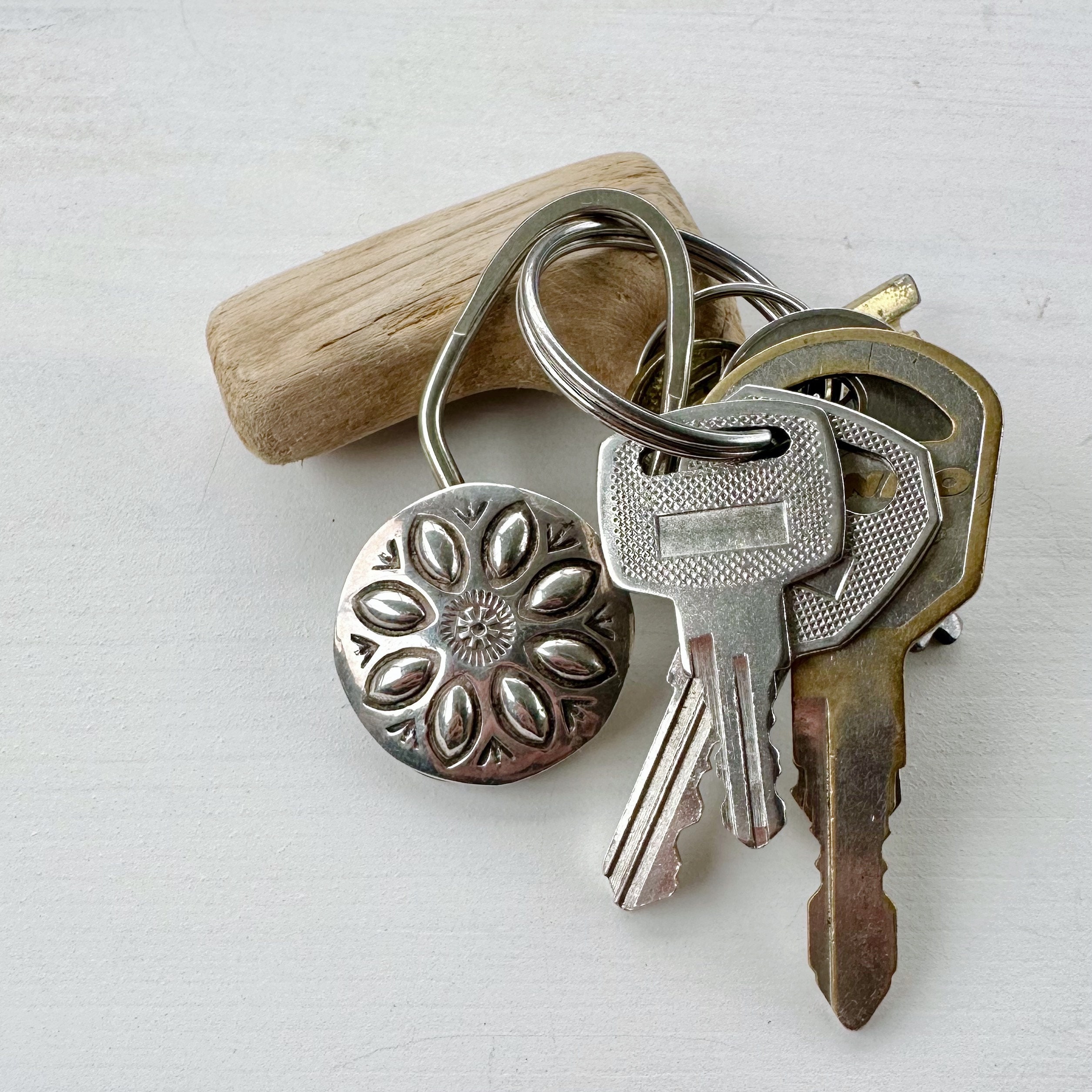 Vintage Navajo Sterling Silver Round Concho Steel Key Ring
